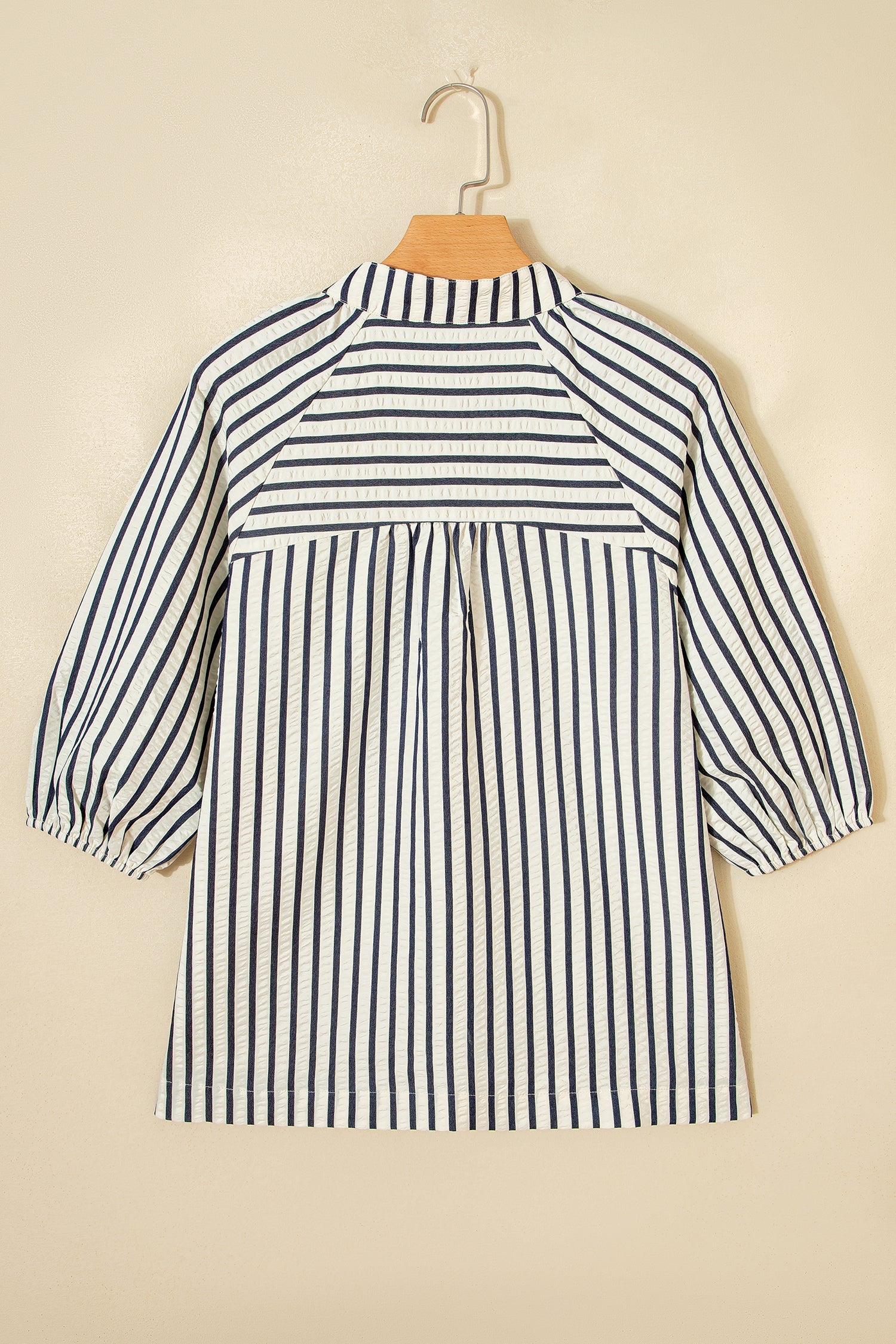 Stripe Floral Embroidered V-Neck 3/4 Sleeve Blouse