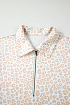 Leopard Zip Polo Top & Elastic Shorts Set