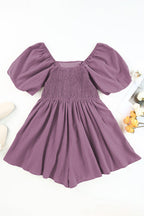 Solid Square Neck Ruched Puff Sleeve Romper
