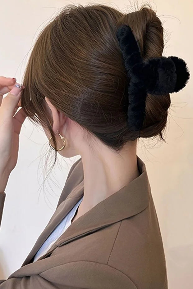10 Piece Women Black Plush Hair Claw Clip Set Soft Comfortable Daily U