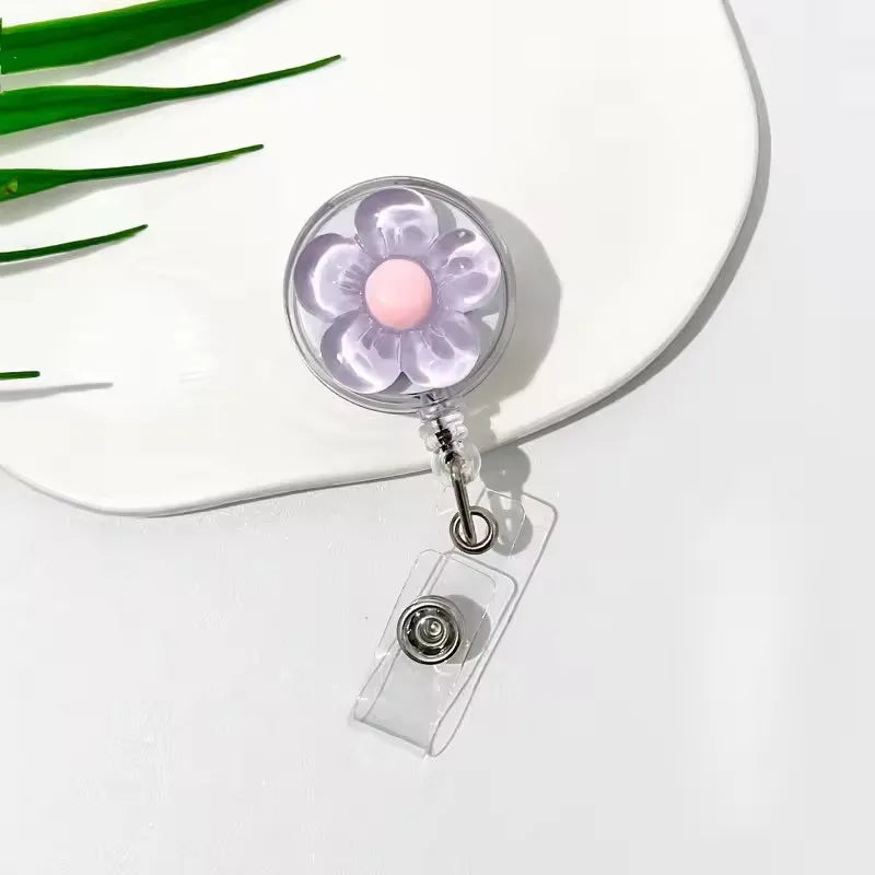 Floral Badge Reel for Women Retractable Worker
