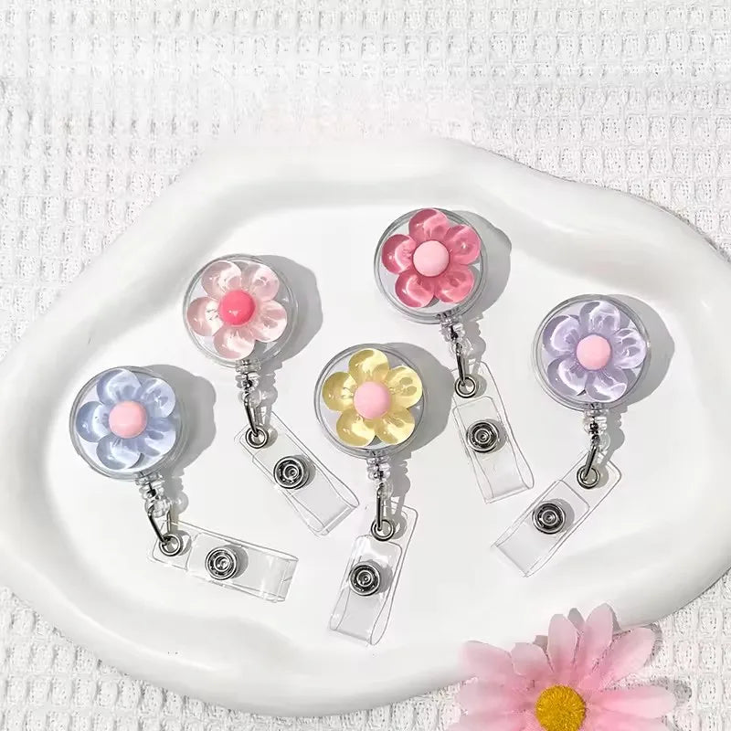 Floral Badge Reel for Women Retractable Worker
