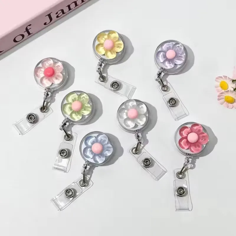 Floral Badge Reel for Women Retractable Worker