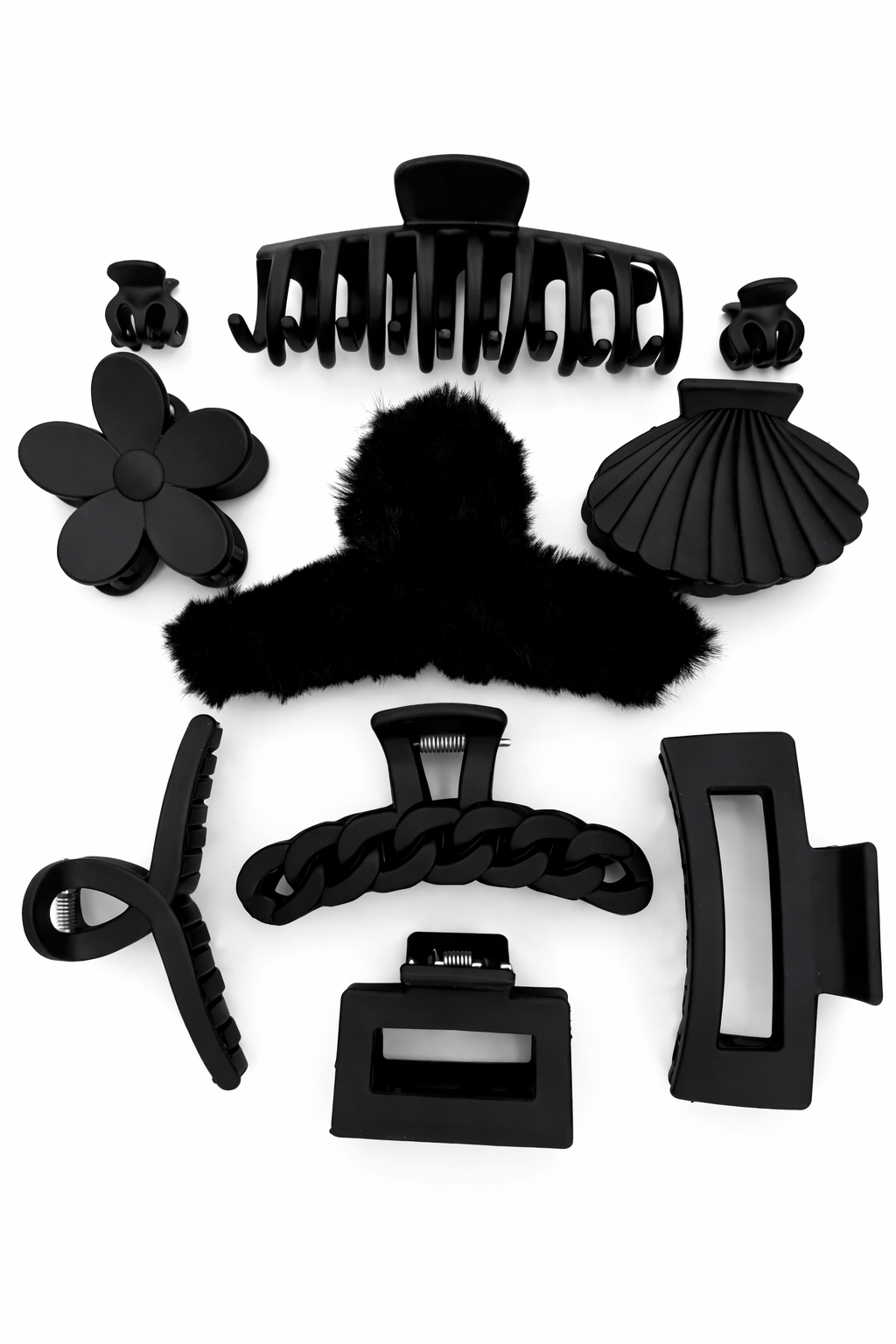 10 Piece Women Black Plush Hair Claw Clip Set Soft Comfortable Daily U