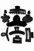 10 Piece Women Black Plush Hair Claw Clip Set Soft Comfortable Daily U