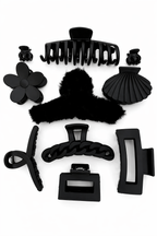 10 Piece Women Black Plush Hair Claw Clip Set Soft Comfortable Daily U