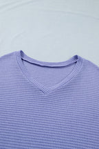 Plus Size Solid Waffle Knit V-Neck Short Sleeve Top
