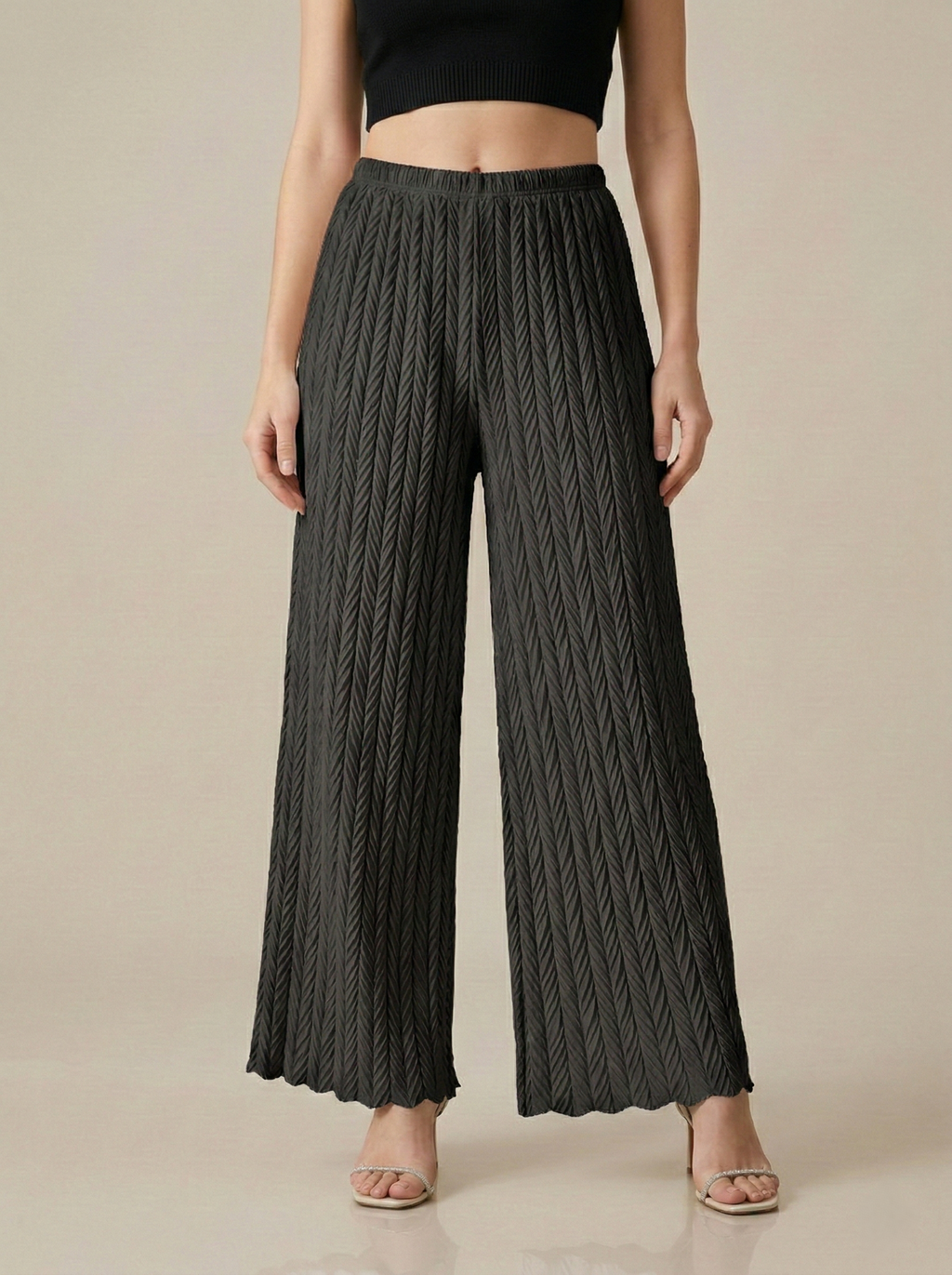 Textured Pleated Palazzo Pants for Women || Pack of 01