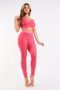 Casual Sports Sleeve Top & Leggings FUCHSIA