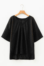 Plus Size Solid Pointelle Knit Rhombus V-Neck Top