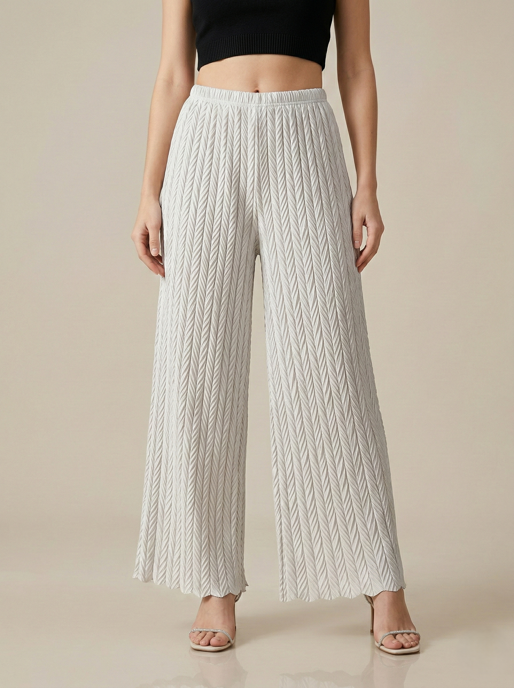 Textured Pleated Palazzo Pants for Women || Pack of 01