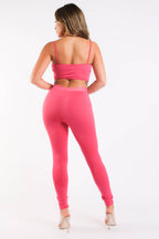 Casual Sports Sleeve Top & Leggings FUCHSIA