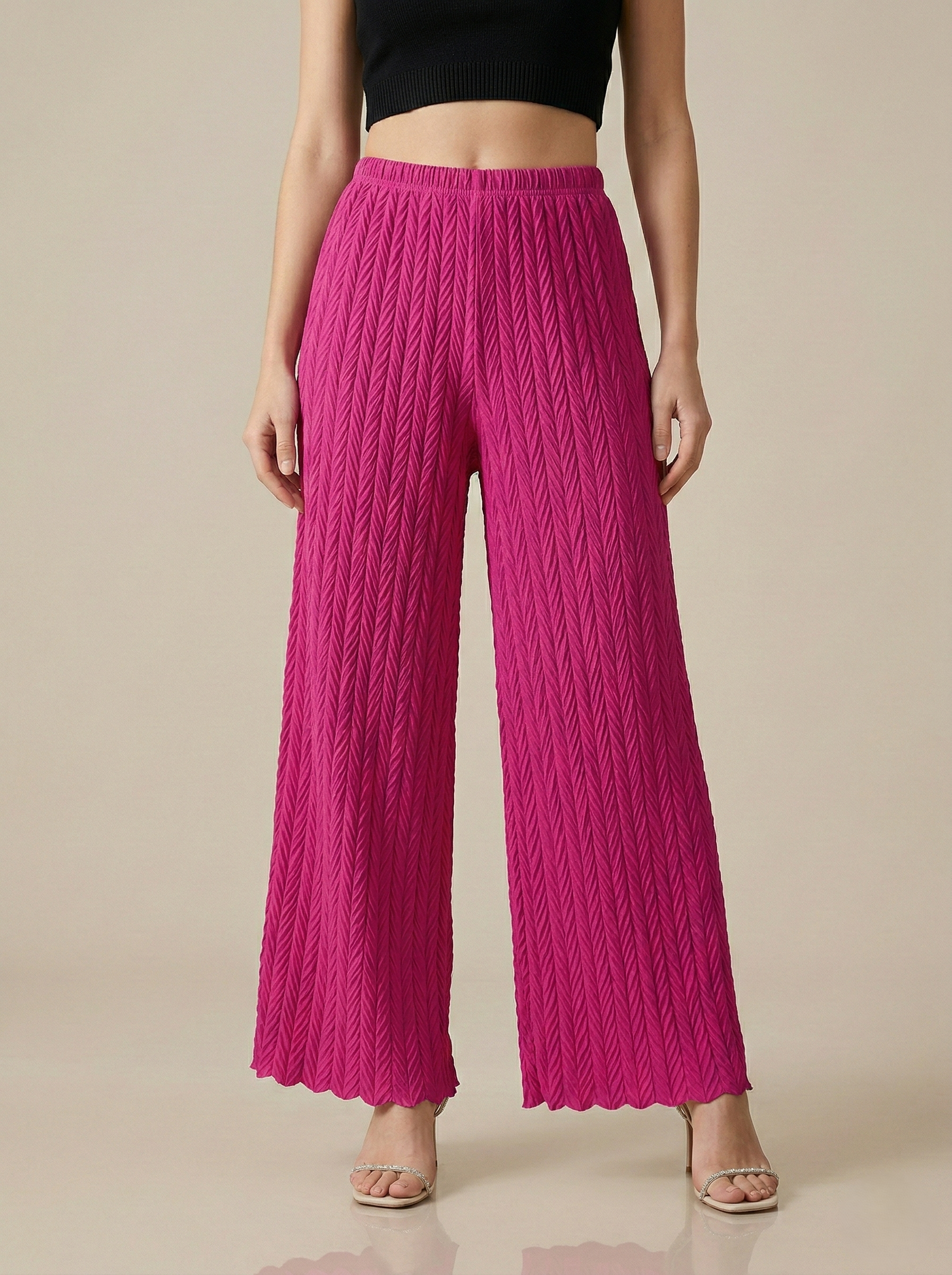 Textured Pleated Palazzo Pants for Women || Pack of 01