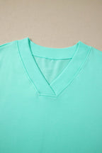 Solid V-Neck Short Sleeve Top & Drawstring Shorts Set