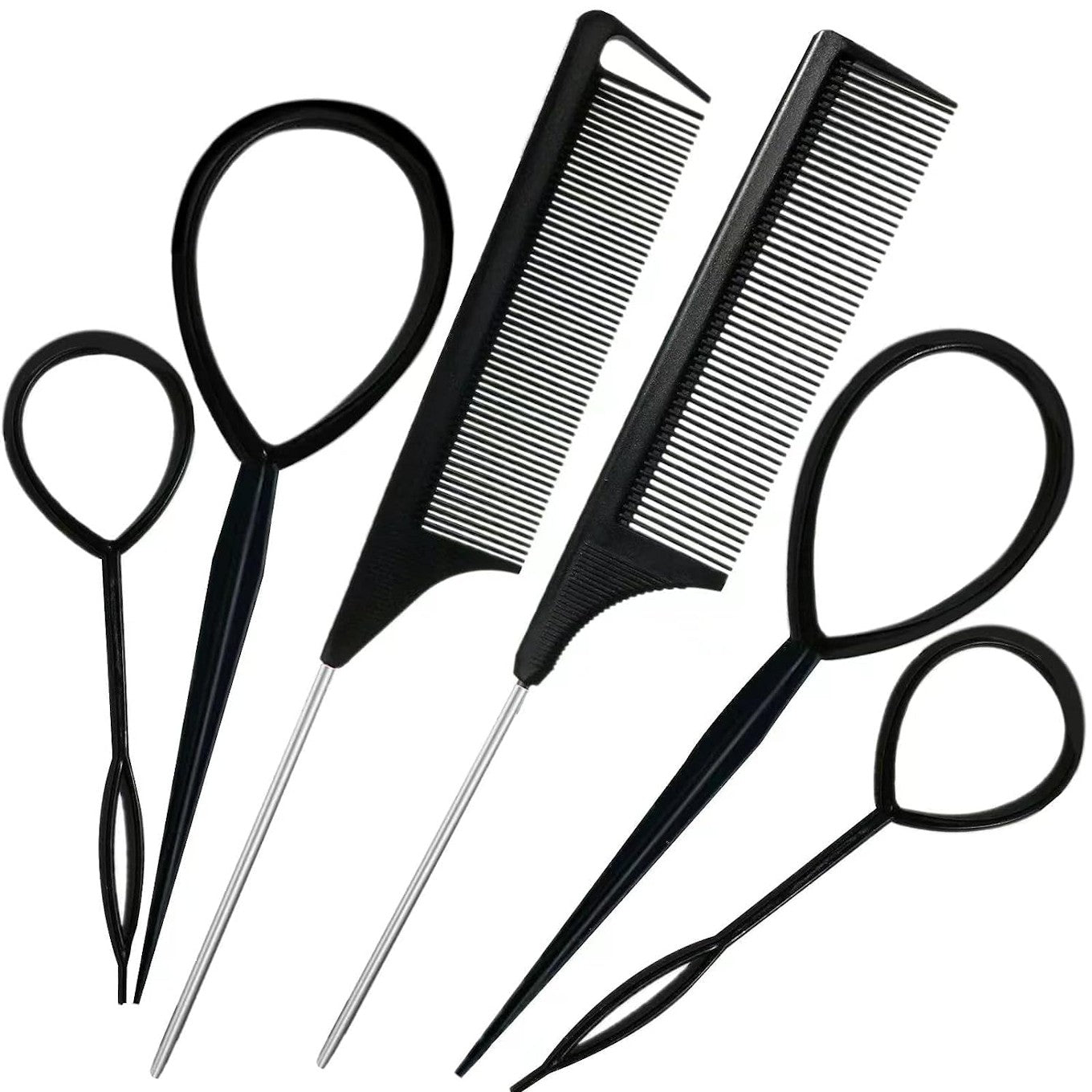 Rat Tail Comb & Hair Styling Tool Set 6 Pcs